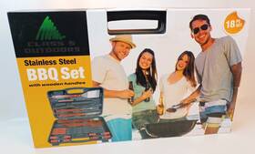 Class 5 Outdoors 849808000283 18 Piece Wood And Stainless Steel Bbq Grill Set With Case Nib