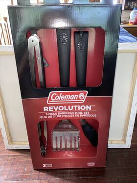 Coleman 076501903928 Revolution Barbecue Grill Tools Set 3pc. Spatula Tongs And Basting Brush