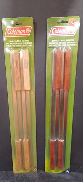 4185082 Coleman 8 New Old Stock Bbq Skewers 2- 4 Pc Packs 18 Inch Long Stainless Steel