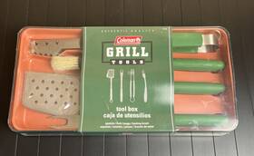 70190 Coleman Vintage Bbq Grill Tools Green Metal Case New