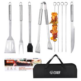 Commercial Chef 850042220009 10pc Bbq Grill Tool Set Outdoor Smoker Grilling Accessories