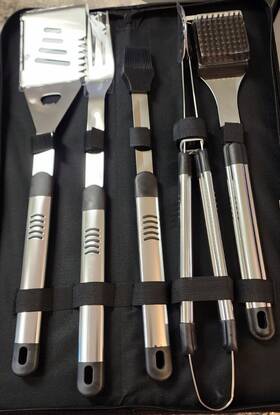Cooks Tools 480000996921 5 Piece Bbq Grill Tool Set With Carrying Bag Stainless Steel Barbecue Utensils