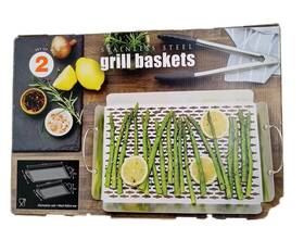 Costco 885196157208 Stainless Steel Grill Baskets- Set Of 2 Great For Grilling Bbq Safe To 370