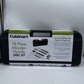 Cgs-w18 Cuisinart 18 Piece Wooden Handle Grill Set With Storage Case Bbq Tool Kit Nib