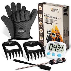 Culinary Natives 731717482734 Ves Bbq Grill Accessories Set Silicone Smoker Gloves Meat Claws Thermometer Time