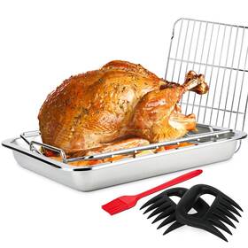 Ls-svkj-4.8 Dallden 15.5 Inch Turkey Roasting Pan With V-rack Stainless Steel Roaster