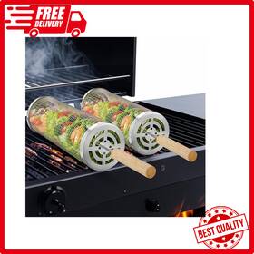 Direct 744110984316 Nesting Grill Baskets Rolling 2pack Removable Wooden Handle Stainless Steel Bbq