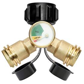 Dozyant 765673996639 Propane Splitter Tank Y Adapter With Gauge 2 Way Lp Gas Ad