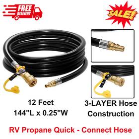 Dz-qc-57282 Dozyant 12ft Rv Propane Quick-connect Hose Low-pressure Extension Brass Fittings