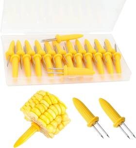 Dpwoum 755824300446 12 Pcs Yellow Corn Holders Stainless Steel Double Fork Sweetcorn Skewers