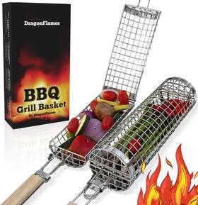 Dragonflames 445045583539 Grill Well 2.0 - Rolling Basket 2 Pcs For Vegetables Kebob Shrimp Bb