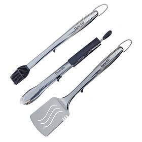 Dyna-glo 872076039549 3pc Stainless Steel Grill Set. Tong Spatula Basting Brush - W. Stands