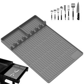 Gssm-g-001 Elecphbo Premium Silicone Grill Side Shelf Mat With Drain Tray - Non-slip Bbq Counter