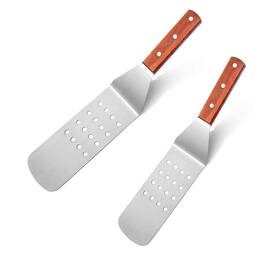 Elly D Cor 082109040613 Set Of 2 Stainless Drained Perforated Steel Spatulas With Wood Handle An