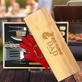 11p-bbq-rub-bbq25-fba Engrave My Memories 11-piece Bbq Grilling Set With Engraved Maple Wood Box Stainless Steel Tools