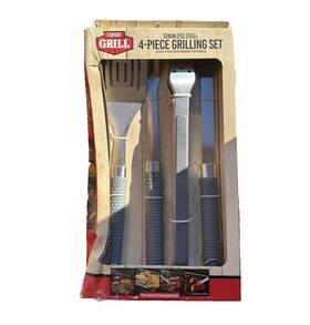 70007 Expert Grill 4-piece Stainless Steel Grilling Set With Soft Grip Handles