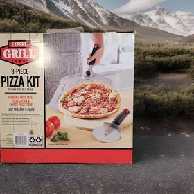 Expert Grill 895175718807 12 Inch Round Cordierite Pizza Stone Set With Peel And Cutter 3-piece