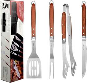 Extreme Salmon 759675117796 Deluxe Grill Tool Set With Rosewood Handles Heavy Duty Accessories