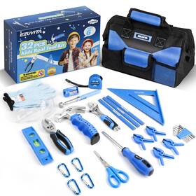 Ez100001 Ezuvita 32-piece Kids Real Tool Set Blue Size With 12 Inch Storage Bag Safety C