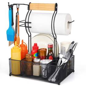 B09fkytrzb Fangsun Grill Caddy Bbq Condiment Utensil Holder With Paper Towel Outdoor Portable