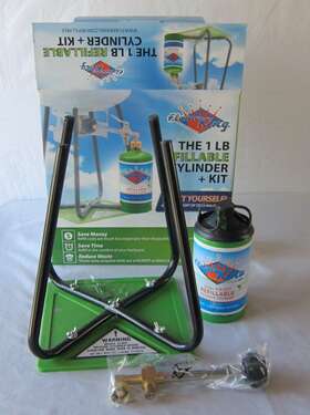 Flame King 899003000359 One 1 Lb Refillable Propane Cylinder With Home Refill Adapter Kit Bra