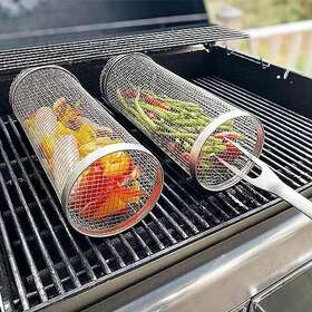 Fljzczm 749664299169 Grill Baskets 2 Pcs Rolling Grilling Basket For Outdoor Stainless Steel