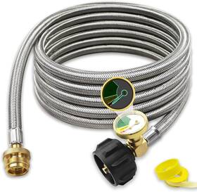 Foinwer 744759208545 12 Ft Propane Hose Adapter 1lb To 20lb With Guage Stainless Braided