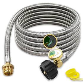 Foinwer 749596635202 12 Ft Propane Hose Adapter 1lb To 20lb With Guagestainless Braided Ho