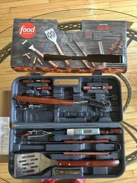Food Network 400701969598 17 Piece Grilling Tool Set Carrying Case Wood Handles Stainless