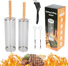 Fving 705353076749 Nesting Grill Baskets 2pcs 304 Stainless Steel Bbq Basket With Detachab