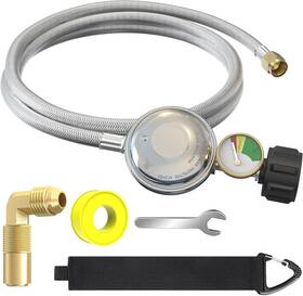 Qcc1 Gardennow G026 Upgrade 6 Ft Braided Propane Regulator And Hose With Gauge Adapter