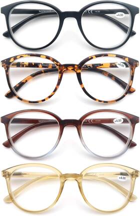 Gas One 445050711767 Women Reading Glasses 4pack Large Round Frame Readers Spring Hinges With 4 Pouch