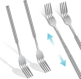 Geetery 313046626623 2pcs Dinner Extendable Fork Stainless Steel Adjustable Bbq Telescopic