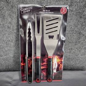 Gibson 085081495235 Home Huckleberry 3 Piece Stainless Steel Bbq Tool Set In Black And Red
