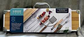 143831.08 Gibson Home 8 Piece Bbq Tool Set With Acacia Wood Handles And Aluminum Case Nib