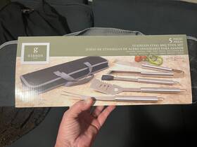 Gibson Home 085081153418 5 Piece Steel Outdoor Grilling Utensils Brush Fork Spatula Tongs Case
