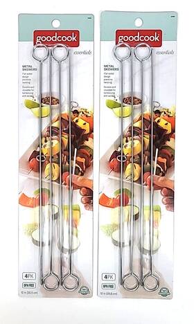 Good Cook 076753244602 Set Of 2 Flat-sided Prevents Twisting Metal Skewers 4-pack Bpa Free