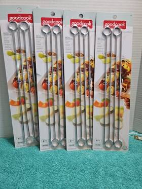 Good Cook 076753542616 Lot Of 4 12 Inch Metal Skewers 16 Total Flat-sided - Prevents Twisting