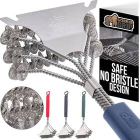 Gorilla Grip 840316717588 Heavy Duty No Bristle Triple Helix Grill Brush With Scraper Navy