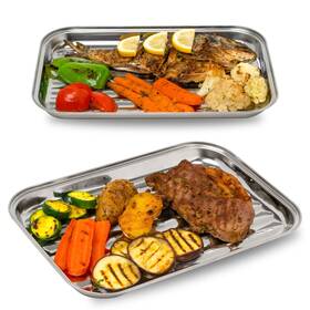 Gourmeo 260448134293 Bbq Grill Pans Set Of 2 Stainless Steel Griddle With Holes For Gas Or Electri
