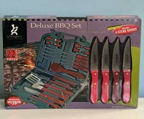 Gourmet Traditions 694202201138 Original Portable Deluxe Bbq Set 4 Steak Knives New In Box