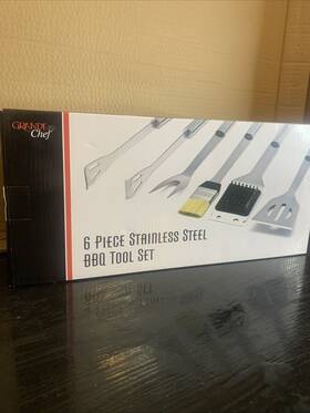 Grande Chef 851921003140 Nib 6 Piece Stainless Steel Bbq Tool Set With Metal Case