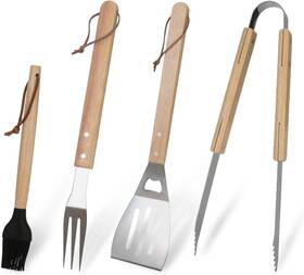 Gckut0005 Greatchef Barbecue Grilling Utensils Set Of 4 Stainless Steel Tools With Wood Handle