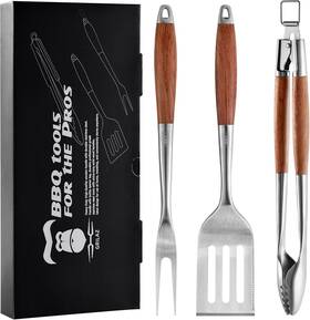 Gt02 Grilaz Heavy-duty Rose Wooden Bbq Grilling Tools Set. Extra Thick Stainless Steel