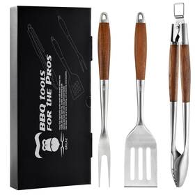 Zjus-gt02ha Grilaz Heattreated Ash Wood Bbq Grilling Tools Set Extrathick Stainless Steel Spatula