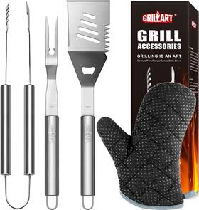 Grillart 313043081012 Grill Tools Utensils Set - 3pcs Bbq Stainless Barbeque Gri