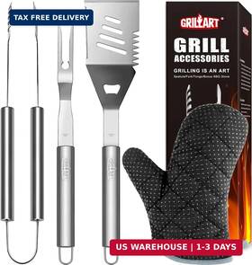 Grillart 658437343858 Grill Tools Utensils Set - 3pcs Bbq Stainless Barbeque Gri