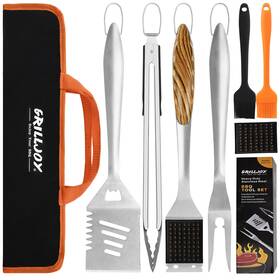 008o Grilljoy 8pcs Heavy Duty Bbq Grill Tools Set With Extra Thick Stainless Steel Spatula