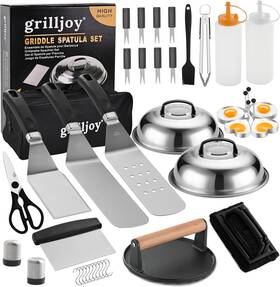 Grilljoy 711181358490 Professional Griddle Accessories Kit Set With Smash Burger Press - Extr