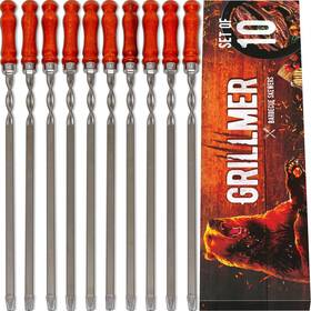 Grillmer 647267231930 Premium Bbq Skewers With Wooden Handles 23.6 Inch Shish Kabob Stainless Stee